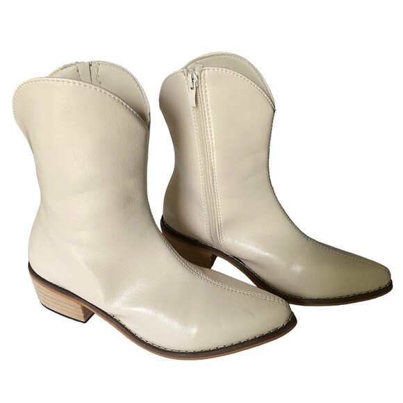 Ankle Bootie Women's Size 35 US 4. 5 Polyurethane Cream Zipper Pointed Toe - Picture 13 of 16